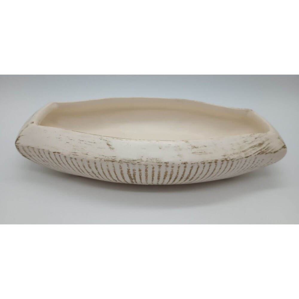 Vtg McCoy Rectangular Console Bowl Planter White Gold Accent